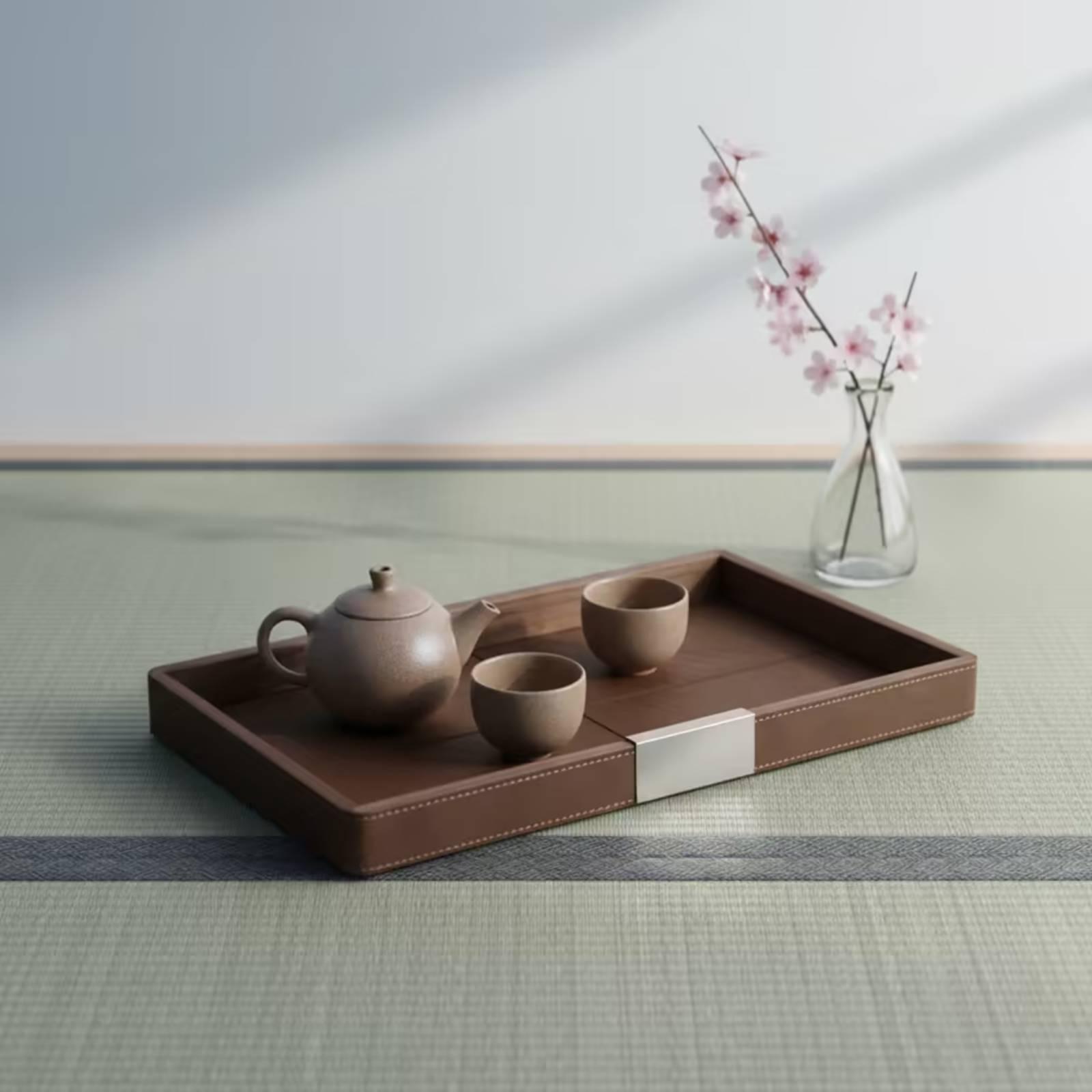 Tea Coffee Set Up - صينية خشب الجوز بتصميم بسيط مع