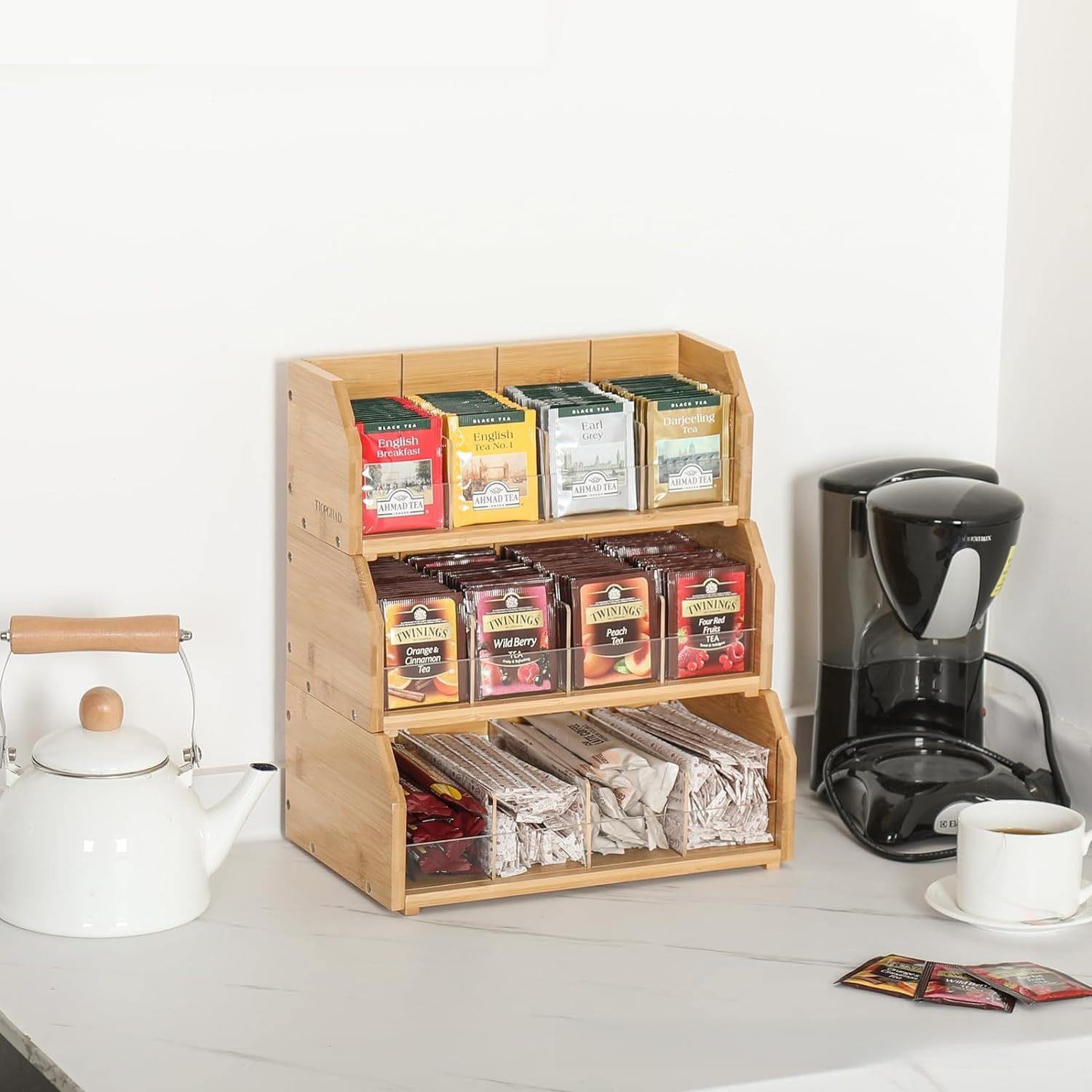 Coffee Tea Station - صندوق تخزين أكياس الشاي من الخيزران،
