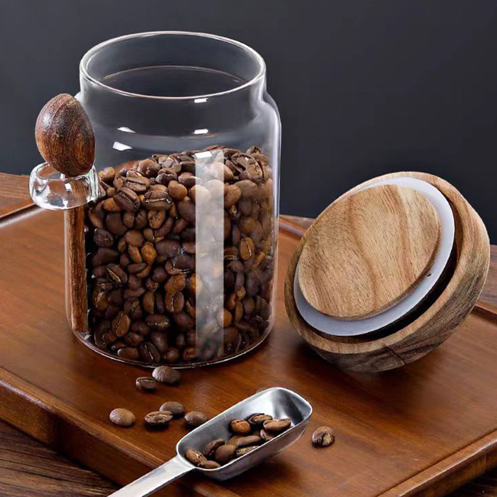 Coffee Tea Containers - وعاء تخزين طعام زجاجي شفاف بغطاء