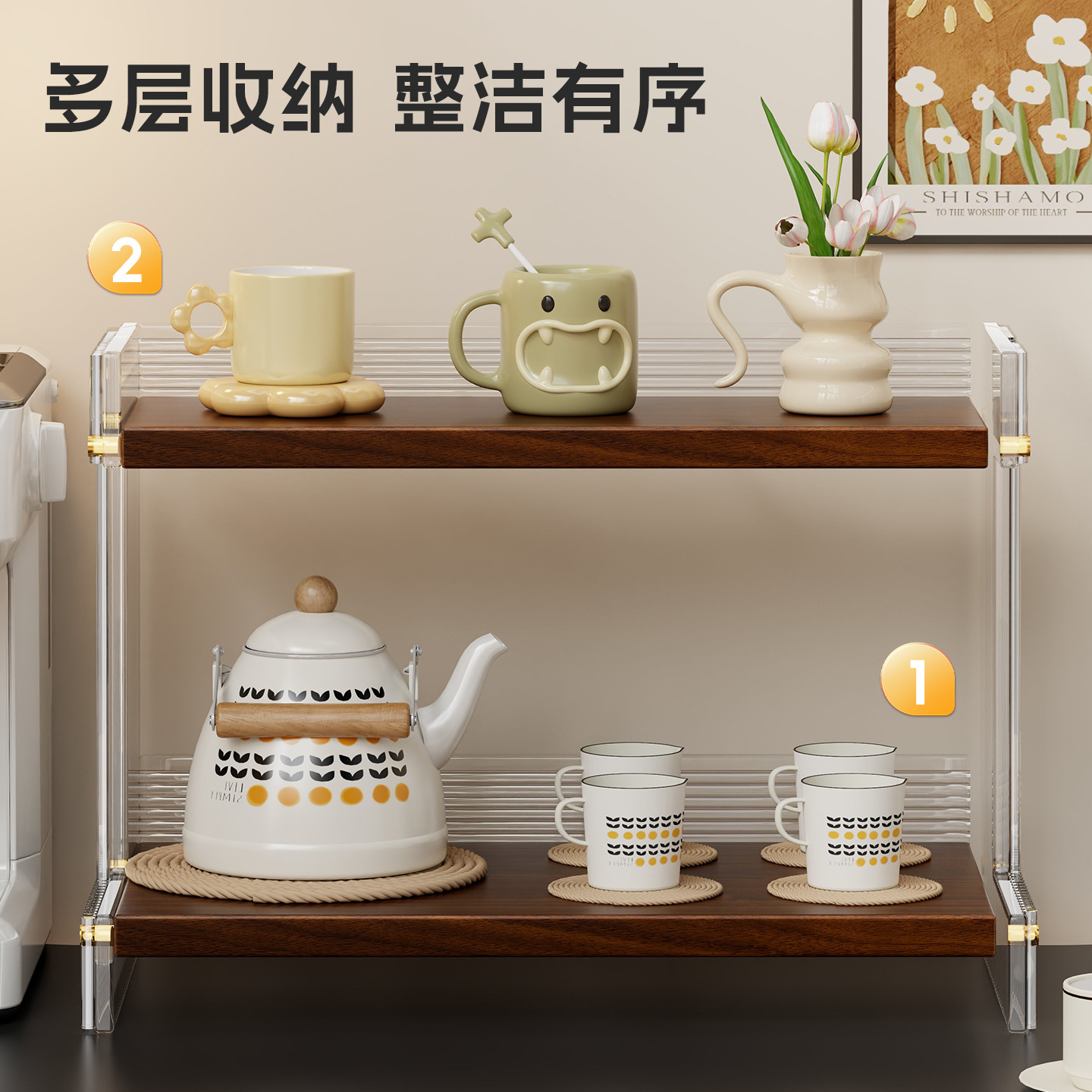 رف تخزين الأكواب المكتبي، حامل - مراجعة Tea Coffee Set Up وسعره